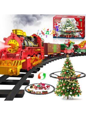 Light-Up Christmas Train Set with Sound & Music - Holiday Decor Toy for Kids 3-8
